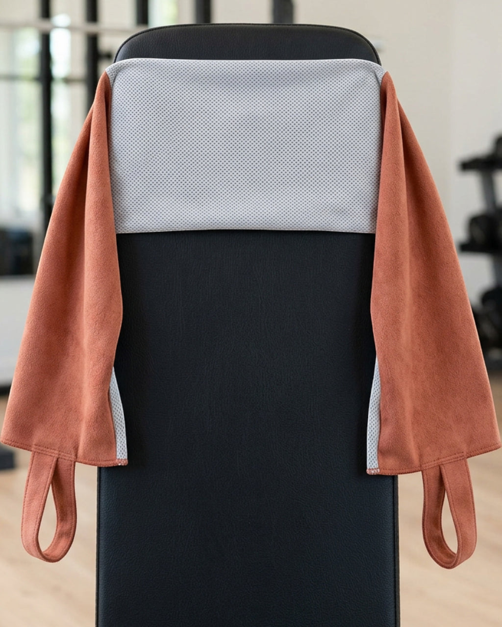 Gndmv Dual-End Neck Training Towel with Center Mesh Panel 108 x 22 cm Terracotta Gray - Lifestyle view