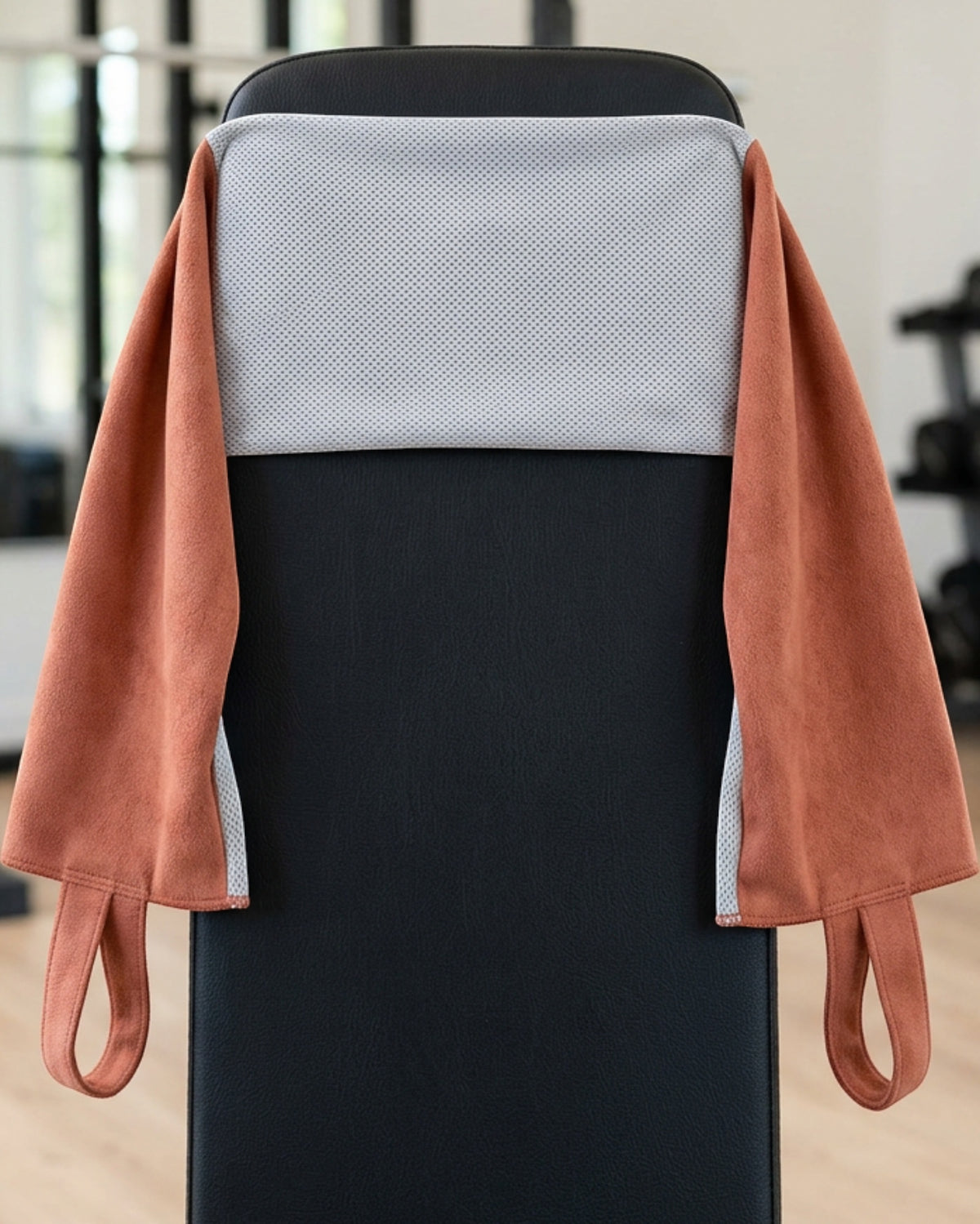 Gndmv Dual-End Neck Training Towel with Center Mesh Panel 108 x 22 cm Terracotta Gray - Lifestyle view