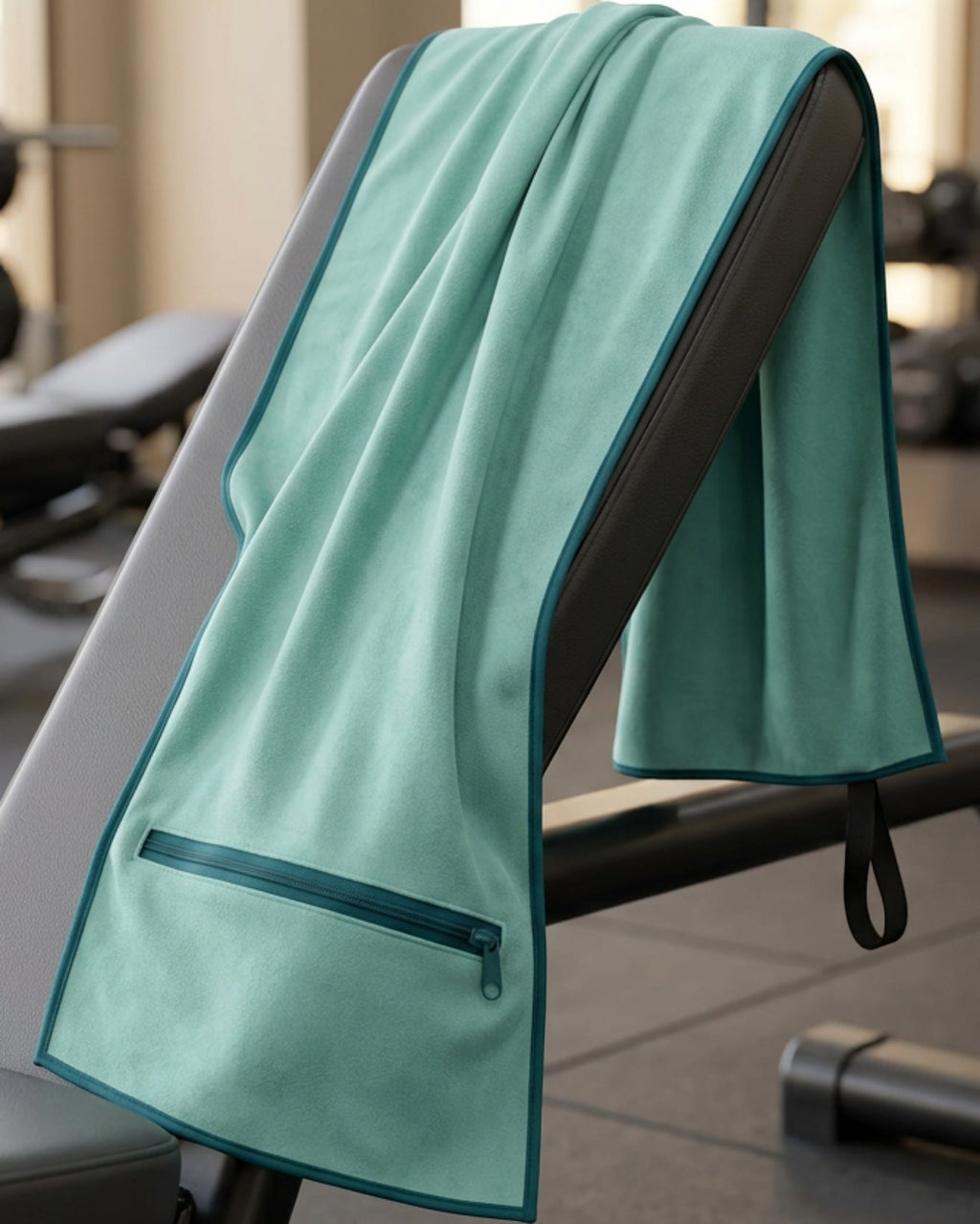 Gndmv Suede Microfiber Fitness Towel with Zipper Pocket 82 x 34 cm Sea Green - Lifestyle view