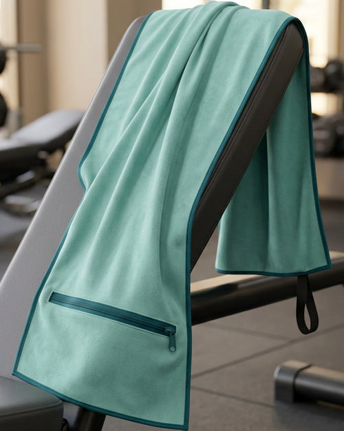 Gndmv Suede Microfiber Fitness Towel with Zipper Pocket 82 x 34 cm Sea Green - Lifestyle view